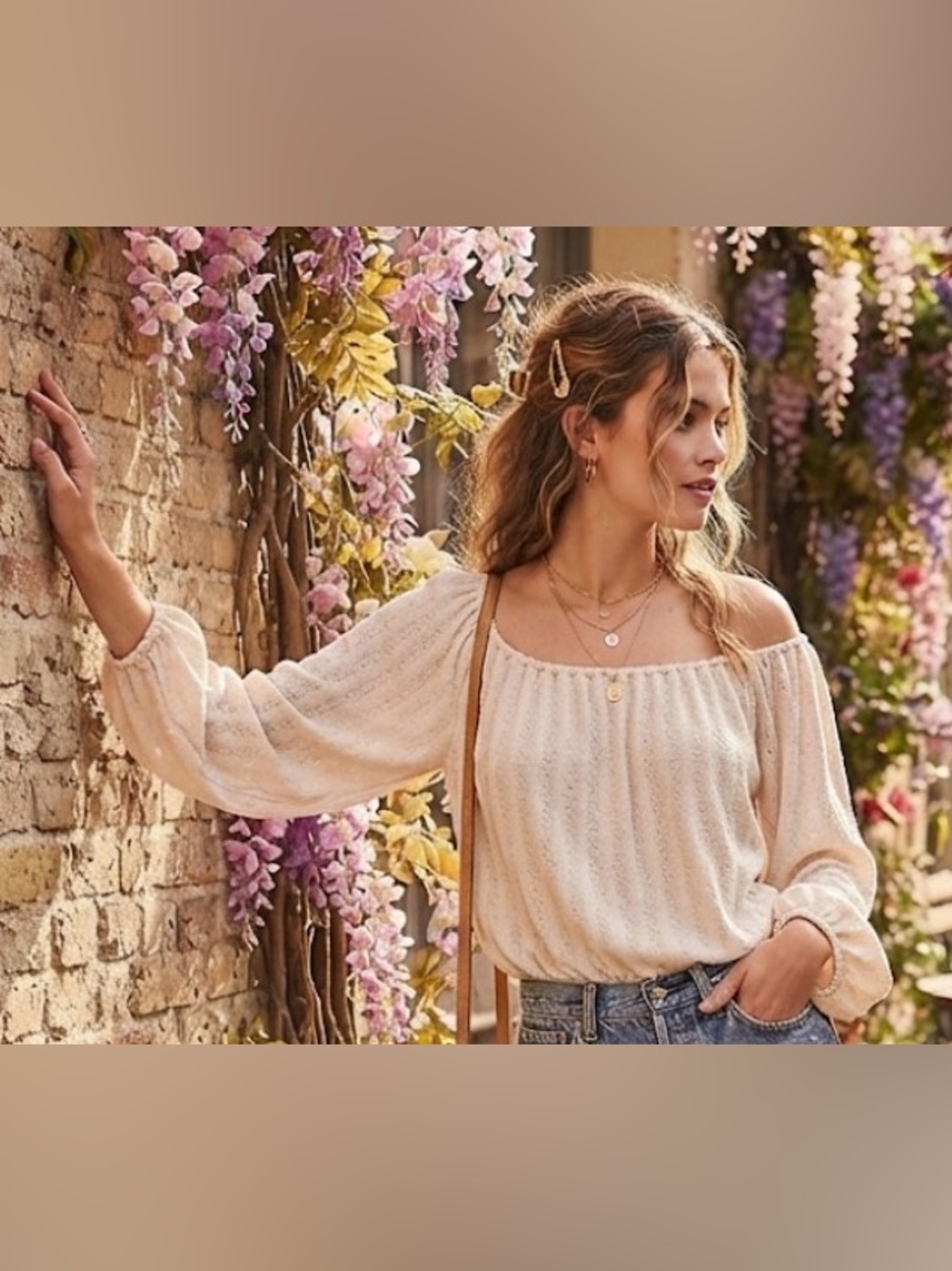 Free people beige long sleeve shirt size small
